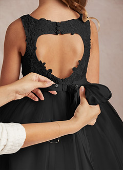 Azazie Calla Abiti da Ragazza di Fiori Abito Principessa in Tulle Pizzo Nero image5
