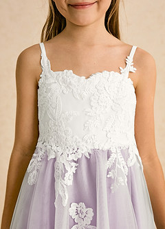 Azazie Coraline Flower Girl Dresses Ivory Frosted Lilac A-Line Lace Dress image6