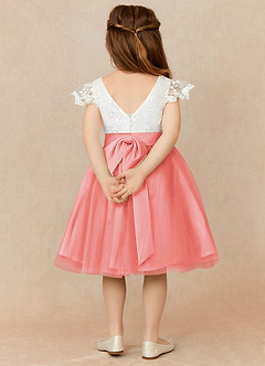 Azazie Vetty Flower Girl Dresses Ivory Coral A-Line Lace Tulle Dress image2