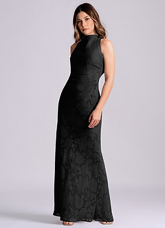 Azazie Evadne Final Sale Black Sheath Pleated Floral Burnout Dress image4