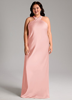 Azazie Doretta Bridesmaid Dresses Powder Pink Mermaid Pleated Stretch Satin Dress image7