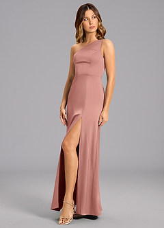 Azazie Feby Final Sale Rosette A-Line One Shoulder Stretch Satin Dress image3