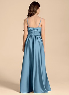 Azazie Catalina Junior Abito A-Line in Raso Elasticizzato Scollo a Cuore Blu Acciaio image2