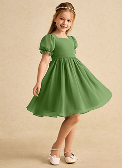 Azazie Jolie Flower Girl Dresses Basil A-Line with Sleeves Chiffon Dress image1
