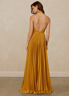 Christian Siriano Bridal for Azazie 1007 Bridesmaid Dresses Butterscotch A-Line Pleated Stretch Satin Dress image6