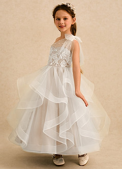 Azazie Zoey Robe Demoiselle D'honneur Fillette Robe Princesse en Tulle Dentelle Albâtre Blanc image5
