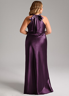 Azazie Doretta Bridesmaid Dresses Plum Mermaid Bow Metallic Satin Dress image13