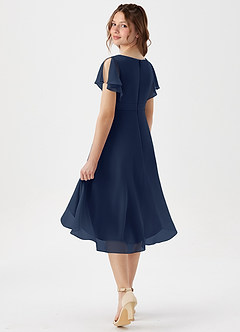 Azazie Graciela Junior Dark Navy A-Line Pleated Chiffon Dress image6
