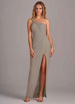 Azazie Tatianna Bridesmaid Dresses Taupe Sheath One Shoulder Chiffon Dress image3