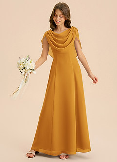 Azazie Lambie Junior Butterscotch A-Line Pleated Chiffon Dress image6