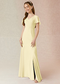 Azazie Induh Junior Lemon Sorbet A-Line Ruched Chiffon Dress image1