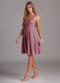 Azazie Vina Bridesmaid Dresses Vintage Mauve A-Line Lace Chiffon Dress image4