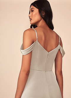 Azazie Ocean Brautjungfernkleider A-Linie V-Hals Gefaltet Stretch-Satin Kleid Frost image11