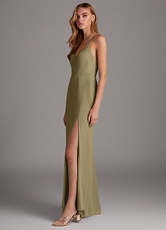 Azazie Manila Bridesmaid Dresses Moss Green Sheath V-Neck Chiffon Dress image4