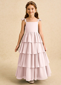 Azazie Boba Flower Girl Dresses Blushing Pink A-Line Square Neckline Chiffon Dress image5