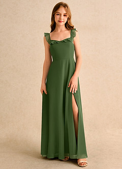 Azazie Chip Girls Formal Robe Demoiselle D'honneur Fillette Robe Trapèze en Mousseline de soie Sans manches Olive image1