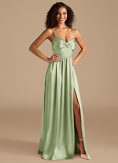 Azazie Zeya Bridesmaid Dresses Dusty Sage A-Line Pleated Metallic Satin Dress image6