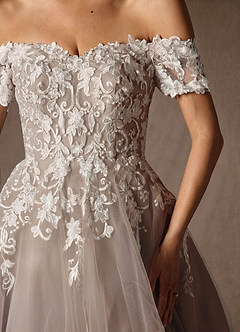 Azazie Rowe Wedding Dresses Diamond White Cocoa Ball-Gown Off the Shoulder Tulle Dress image4