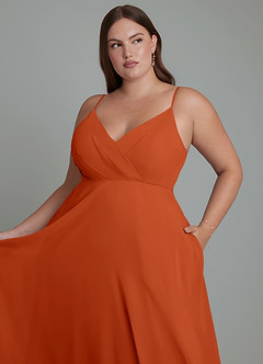 Azazie Amani Brautjungfernkleider A-Linie Plissee Chiffon Kleid Gebranntes Orange image12