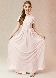Azazie Mosley Junior Rose Petal A-Line Ruched Mesh Dress image4