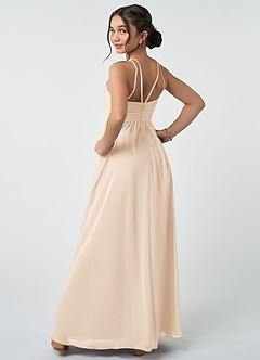 Azazie Leighton Junior Robe Trapèze en Mousseline de soie Plissée Albâtre Blanc image5