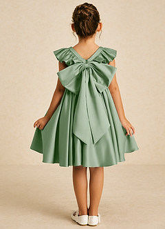 Azazie Sue Ellen Flower Girl Dresses Matcha A-Line Bow Matte Satin Dress image2