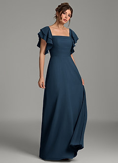 Azazie Dacia Bridesmaid Dresses Dark Navy A-Line Ruched Chiffon Dress image3