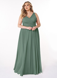 Azazie Kora Bridesmaid Dresses Eucalyptus A-Line Pleated Chiffon Dress image10