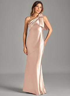 Azazie Yuanna Brudtärnklänningar Klä av Sjöjungfru i Metallisk satin Ena axeln Engelsk Ros image4