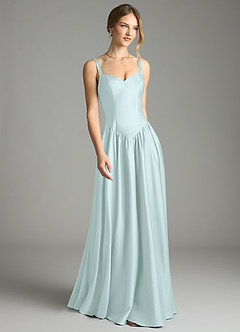 Azazie Evadina Suknie dla druhen Linia A Gorset Satyna elastyczna Do ziemi Sukienka image1