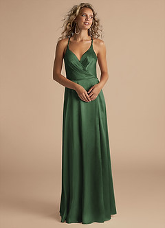 Azazie Davis Bridesmaid Dresses Eucalyptus A-Line Pleated Metallic Satin Dress image4