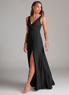 Azazie Nelly Bridesmaid Dresses Black A-Line Pleated Chiffon Dress image4