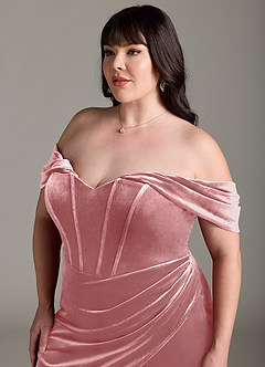Azazie Jas Bridesmaid Dresses Dusty Rose Sheath Off-The-Shoulder Corset Velvet Convertible Dress image15