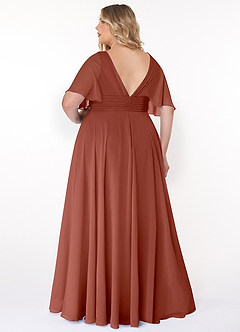 Azazie Pamela Bridesmaid Dresses Auburn A-Line V-Neck Pleated Chiffon Dress image7