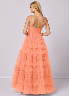 Barbie ♥ Azazie Robes de demoiselle d'honneur Robe Trapèze en Tulle Encolure en Forme de Cœur Coucher De Soleil image5