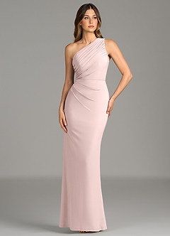 Azazie Akilah Bridesmaid Dresses Blushing Pink Mermaid One Shoulder Premium Stretch Jersey Dress image1