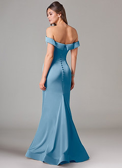 Azazie Everly Jurken voor bruidsmeisjes Converteerbaar Jurk van Stretch Satijn met Zeemeermin Off the Shoulder Staal Blauw image5