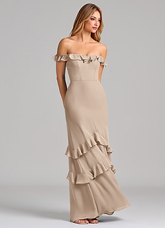 Azazie Marilynn Brudtärnklänningar Klä av Sjöjungfru i Chiffong Av axeln Taupe image4