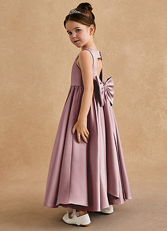Azazie Bettie Flower Girl Dresses Dusty Rose A-Line Bow Matte Satin Dress image3