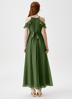 Azazie Chaya Junior Olive A-Line Off the Shoulder Chiffon Dress image2
