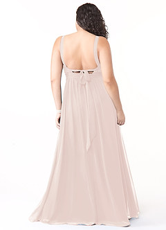 Azazie Aziza Brautjungfernkleider A-Linie V-Hals Gefaltet Chiffon Kleid Blassrosa image8