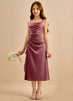 Azazie Canna Girls Formal Sukienki dla dziewczynek sypiących kwiaty Linia A Pofałdowany Satyna elastyczna Długość herbaty Sukienka image5