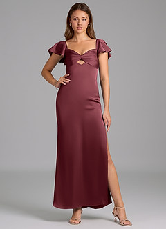 Azazie Demia Bridesmaid Dresses Merlot Sheath Sweetheart Neckline Stretch Satin Dress image5