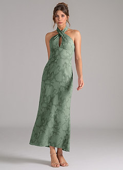 Azazie Marlissa Bridesmaid Dresses Matcha Sheath Pleated Floral Burnout Dress image3