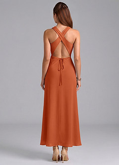 Azazie Evadne Robes de demoiselle d'honneur Robe Fourreau en Mousseline de soie Plissée Orange Brûlée image6