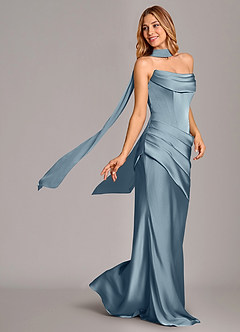 Azazie Pelagia Bridesmaid Dresses Dusty Blue Mermaid Corset Stretch Satin Convertible Dress image2