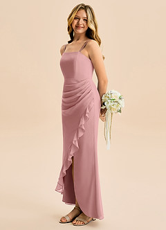 Azazie Buzzy Junior Dusty Rose Sheath Pleated Chiffon Dress image1