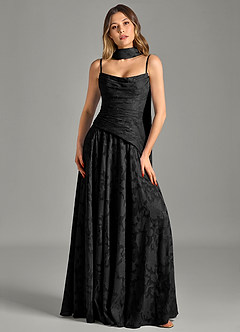 Azazie Gabriela Brautjungfernkleider A-Linie Schulterfrei Blumen-Burnout Kleid Schwarz image6