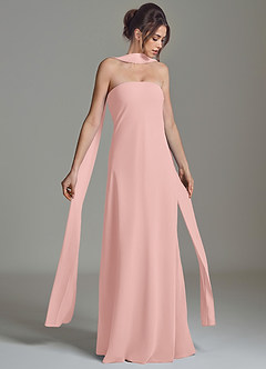 Azazie Ilana Robes de demoiselle d'honneur Robe Trapèze en Mousseline de soie Bustier Rose Poudré image1