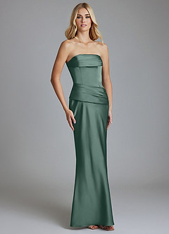 Azazie Lenya Bridesmaid Dresses Eucalyptus Sheath Pleated Stretch Satin Dress image5